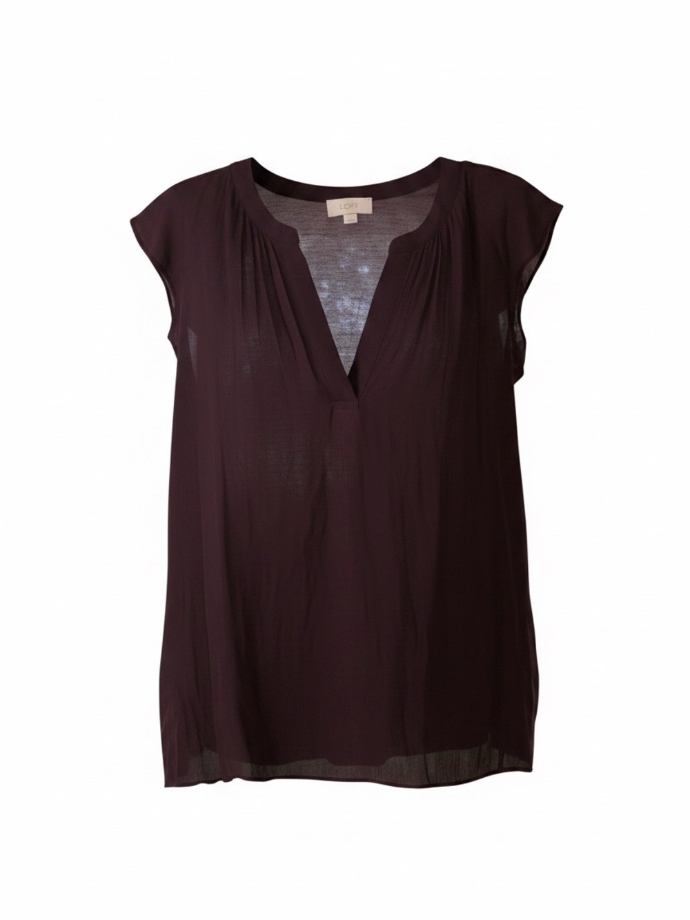 LOFT Plum Cap-Sleeve Split V-Neck Blouse